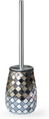 Modern Toilet Brush and Holder Set, Mosaic Glass with Non-Rustic Stainless Steel, Luxury Black and Gold Accessories