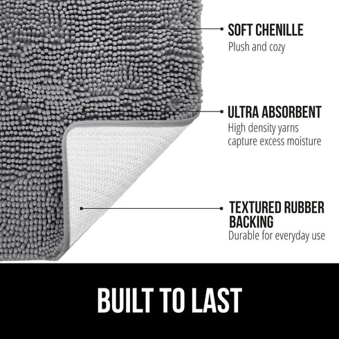Gorilla Grip Bathroom Rug Sets - Soft Chenille 2 Piece Area Rugs, 30"x20" Carpet, Toilet Base Mat, Grey