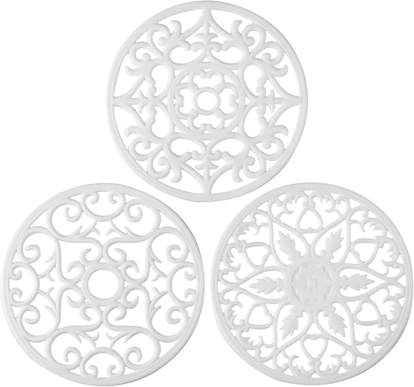 Colinda Silicone Trivet - Set of 3 Non-Slip White Hot Pads for Protecting Countertop from Hot Dishes