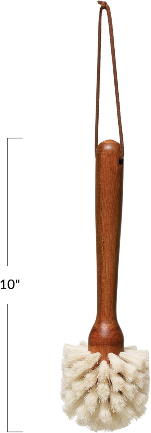 Dark Brown Beech Wood Dish Brush with Leather Strap