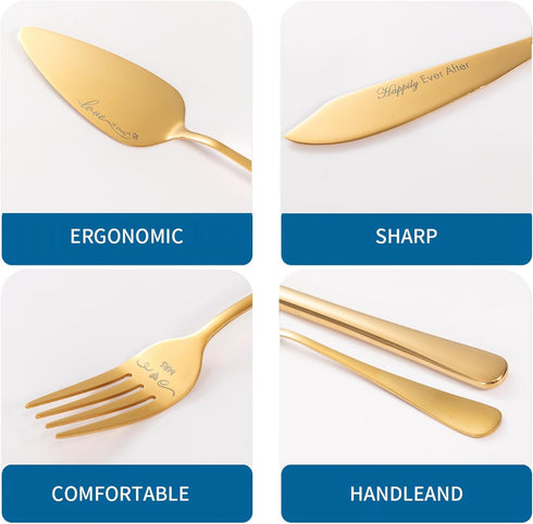 Wedding Cake Knife and Server Set, Cake Cutting Set for Wedding, Mr and Mrs Forks Cake Cutter Set for Wedding Anniversary Bridal Shower Gifts (Gold) by iooiluxry