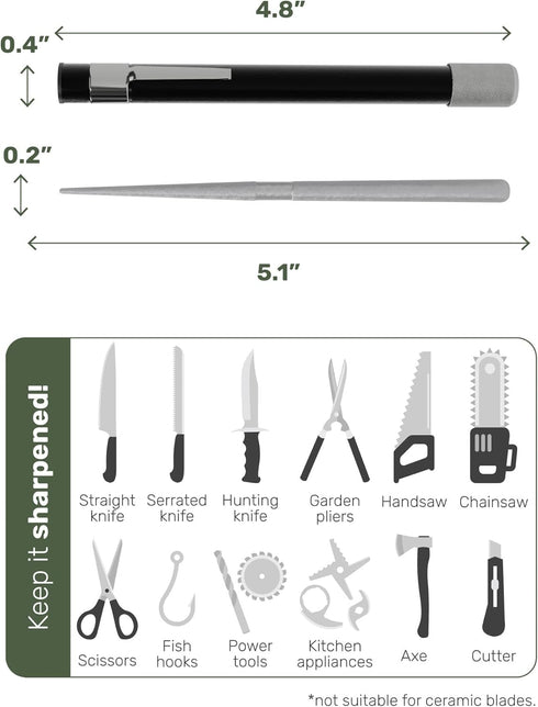 Wamery Serrated Knife Sharpener with Retractable Diamond Sharpening Rod. Repairs, Restores, Polishes Serrated or Straight Blade. Pocket Knife Sharpener (Black) BlackSerrated by Wamery