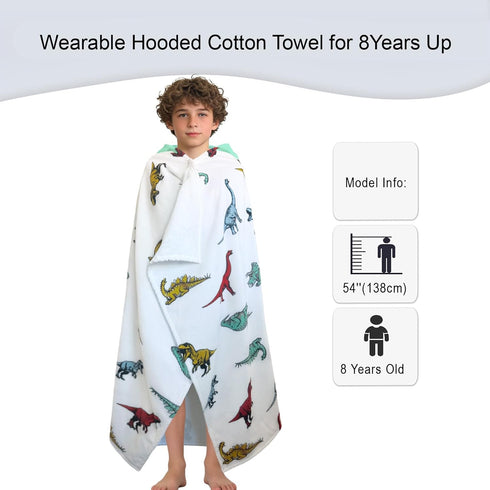 8Years 100% VOOVA & MOVAS Dinosaur Hooded Towels for Teens & Big Kids Up | Soft, Absorbent Cotton Towel Wrap for Boys |