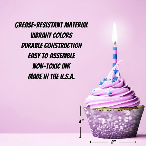 Andaz Press Party Cupcake Wrapper Decorations, Faux Pink and Lavender Purple Glitter, 24-Pack, Magical Unicorn Princess