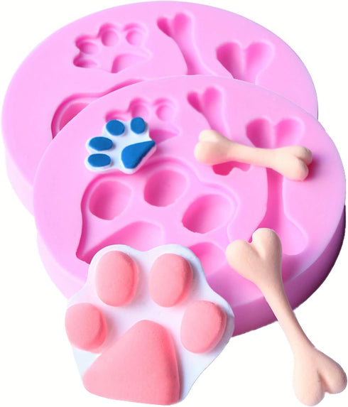 2 Pcs Cat Paw, Dog Paw and Bone Shape Flexible Silicone Molds for Fondant, Candy, Icing, and Chocolate