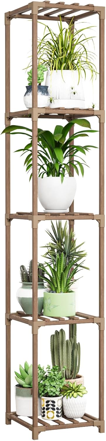 Bamworld Plant Stand Indoor Outdoor 5 Tier Tall Large Wood Plant Shelf