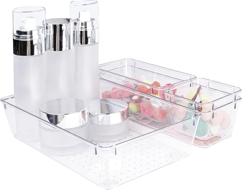 4 PCS Clear Plastic Drawer Organizer, Desk Drawer Divider for Makeup, Jewelry, Gadgets (9.0"x3.0"x2.2")
