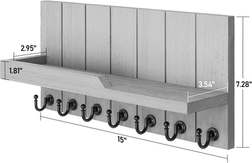 Rebee Vision Decorative Key and Mail Holder for Wall, 15 Inches Floating Shelf with 7 Key Hooks for Entryway Decor