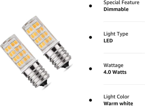 E17 LED Bulb for Microwave Oven, 4 Watt Warm White 3000K, Dimmable Kitchen Appliance Light Bulb (Pack of 2)