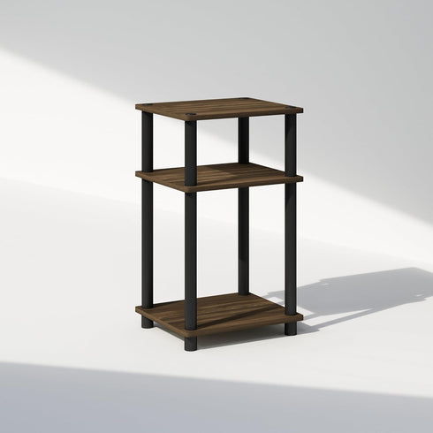 3-Tier 1-Pack, Furinno Just Turn-N-Tube Open Storage Nightstand, Plastic Poles, Columbia Walnut/Black