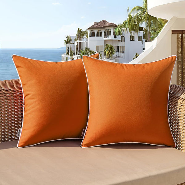 Woaboy Set of 2 Fall Outdoor Waterproof Pillow Covers - 18x18 Inch Orange Decorative Throw Pillow Covers