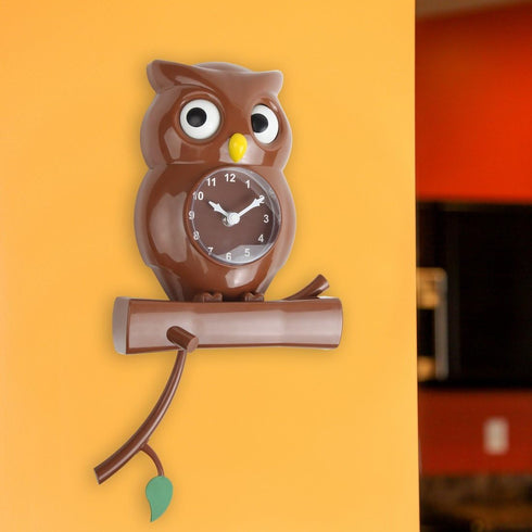 Lily's Home Pendulum Owl Clock, Brown (15 Inches) – Battery Powered, Revolving Eyes, Whimsical Bedroom Décor