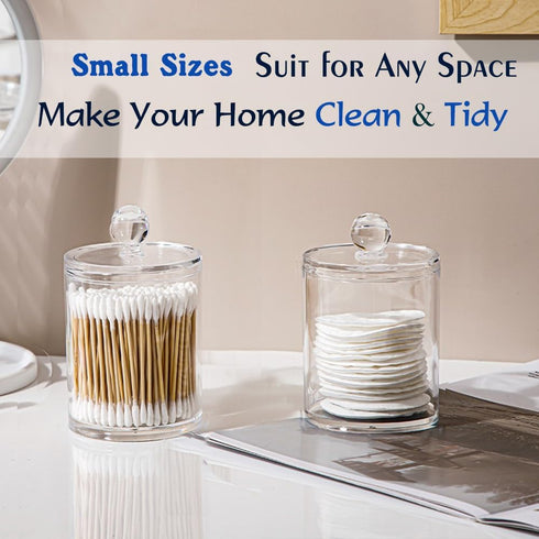 Swab Holder Canisters with Lid, Clear Plastic Qtip Dispenser for Cotton Swabs, Cotton Balls, Make Up Pads