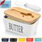 Large Butter Dish with Lid, Ceramic Butter Keeper for 2 Sticks, Includes Knife and Sponge Scrubber, White