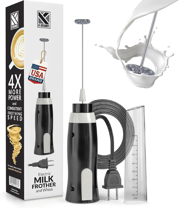 K-Brands Corded Electric Milk Frother - Handheld Whisk Stirrer for Coffee, Latte, Cappuccino, Hot Chocolate