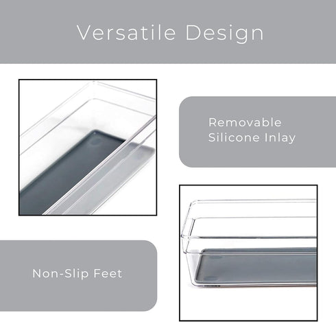 Smart Design Plastic Drawer Organizer, 9 x 3 Inch, BPA Free, Makeup Tray, Kitchen Storage Bin, Gray