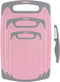 Plastic Chopping Board Set of 4 for Kitchen, Non-Slip Feet, Deep Drip Juice Groove, Dishwasher Safe (Pink/Gray)