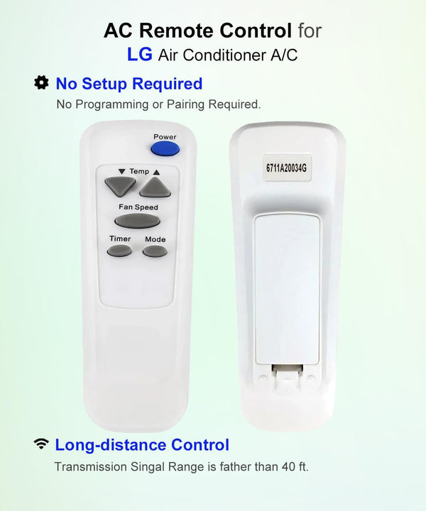 AC Remote Control for LG Air Conditioner Models LT1034HNR, LW1224RSMX, LW1214ER, and more