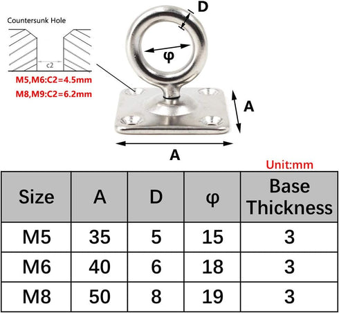 M5 Heavy Duty Swivel Ceiling Mount Hook, 304 Stainless Steel for Yoga Swing & Marine Deck Hardware (4PCS)