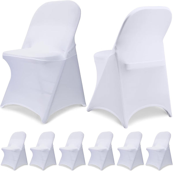 6 PCS White Spandex Folding Chair Covers, Upgraded Universal Fitted Chair Slipcovers
