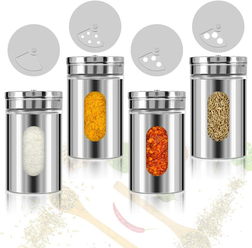 Accmor 2pcs Stainless Steel Salt and Pepper Shakers, Adjustable Pour Holes, Silver Spice Dispenser