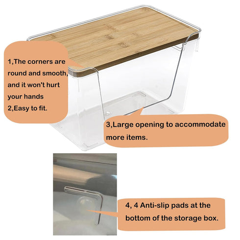 Toowood 2 Pack, Trash Bag Holders with Bamboo Lids Garbage Bag Dispenser with Lid, Open Front Stackable Storage Bins