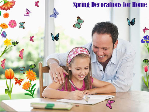 Spring Window Clings, Summer Decorations for Glass Windows,2024 Most Popular Flower Butterfly Window Clings,Summer Window Decorations for Home School Office Party Supplies Gifts