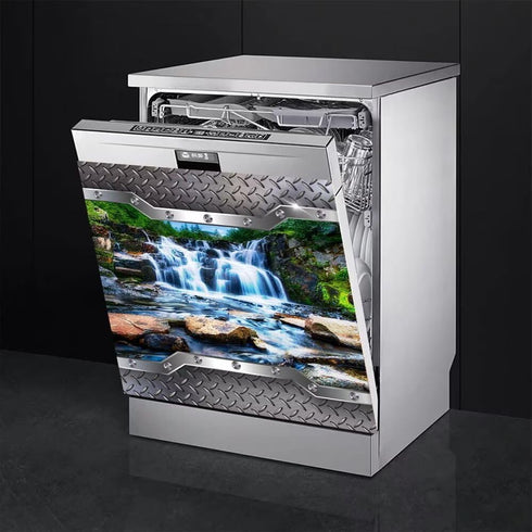 Stainless Steel Style Dishwasher Magnet Cover, Landscape Pattern Refrigerator Door Vinyl Decal, 23" x 26"