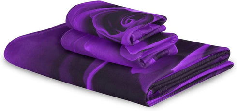 Set 3-Piece Set Blueangle Bathroom Decorative Towel with Purple Rose Pattern, with Bath Towel, Hand Towel & Washcloth
