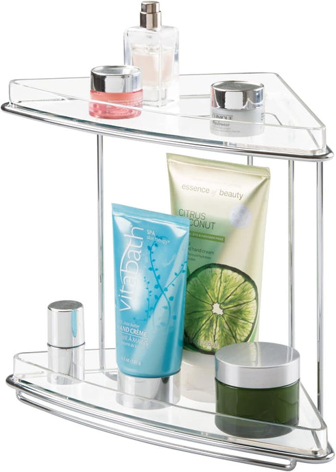 mDesign Steel/Plastic Freestanding Countertop Corner Shelf Organizer with 2-Tier Storage for Bathroom,