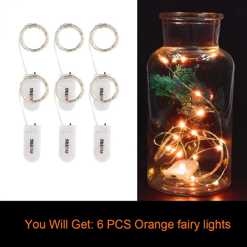 YKB 6 Pack Orange Fairy String Lights, Battery Operated Starry String Lights on 3.3ft/1m Silvery Copper Wire
