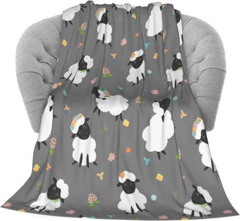 Cute Sheep Lambs Soft Throw Blanket, 40x50 Inch Lightweight Warm Flannel Fleece for Couch Bed Sofa Travel Camping