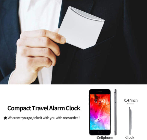 Digital Travel Alarm Clock, Battery Operated, Portable Large Number Display with Temperature, Silver