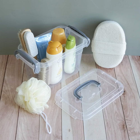 1.5 L Tiny Plastic Bins with Gray Handle, Mini Storage Box Organizer, 6-Pack