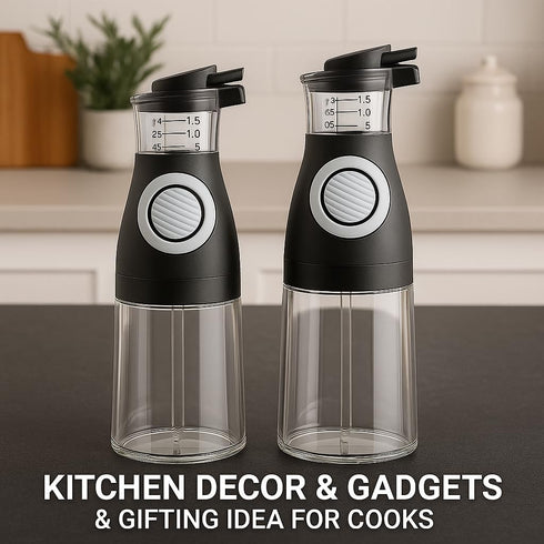 Set 2 Set, Belwares Oil and Vinegar Dispenser with Measuring Cup - Glass Olive Oil Dispenser Bottles for Kitchen