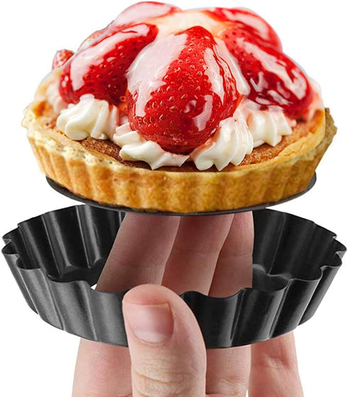 Mini Tart Pan Set of 6, Non-Stick 4 Inch Quiche Pan, Removable Bottom Tart Pan for Pies, Quiche Bakeware, Desserts