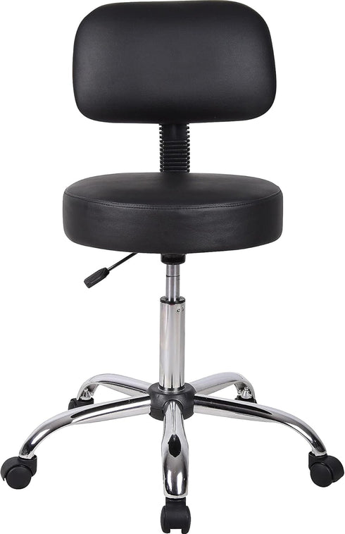 Boss Office Products Be Well Medical Spa Stool with Back, Vinyl, Black