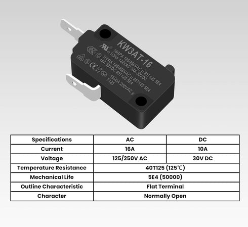 KW3AT-16 Microwave Oven Door Switch Replacement Part, 16A 125/250V Interlock Switch (2 Normally Open, 1 Normally Closed)