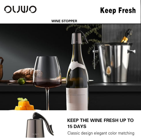 Stainless Steel Wine Bottle Stoppers - 6 Pack Plugs with Silicone Toppers, Leak-Proof, Keeps Wine Fresh Accessories