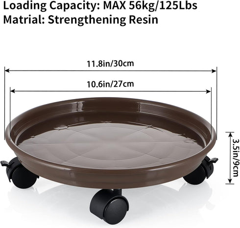 Skelang 3 11.8" Pcs Plant Caddy, Plant Stand, Round Plant Pallet Pot with Lock Wheels, Rolling Tray Planter Trolley