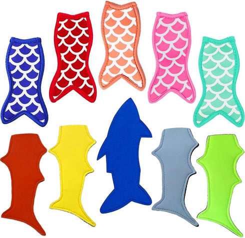 Mermaid and Shark Ice Pop Sleeves Popsicle Holder Bags Freezer Reusable Covers 10 Pc.