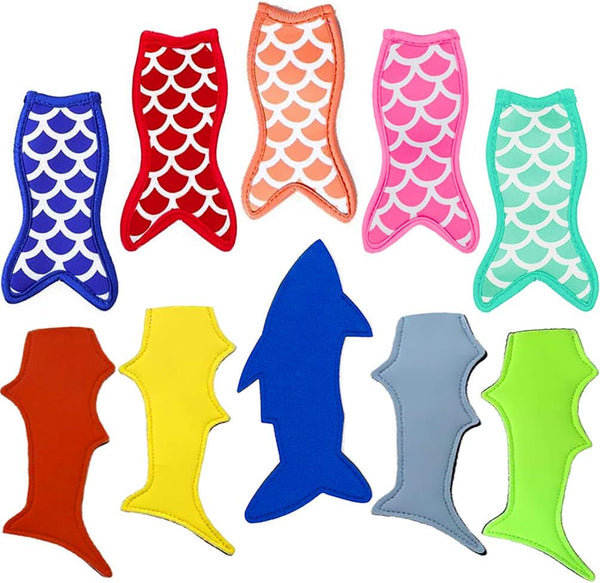 Mermaid and Shark Ice Pop Sleeves Popsicle Holder Bags Freezer Reusable Covers 10 Pc.