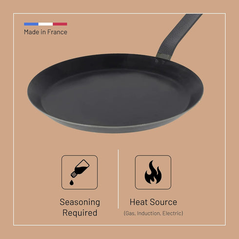 De Buyer Blue Carbon Steel Crepe & Tortilla Pan, 7” Diameter, Made in France