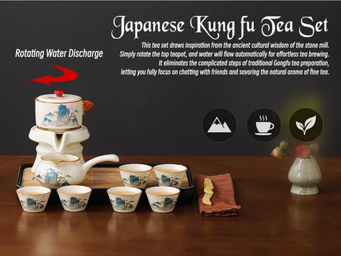 Set 6 Set,Chinese Set Semi Automatic Tea Magic Teapot with cups Japanese Teapot Gongfu Tea Ceramic Teapot with Infuser