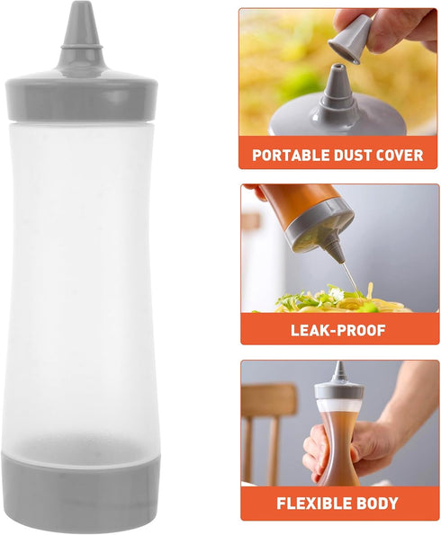 3 Pack 12 oz UPKOCH Inverted Condiment Squeeze Bottles, Upside Down Plastic Sauce Dispenser with Caps, Container