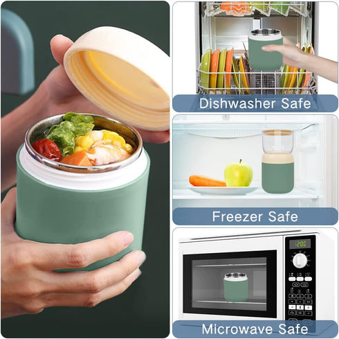 2-Tier Oatmeal Yogurt Containers, Cereal Cup with Lids and Spoon, Stainless Steel Insulated Food Containers