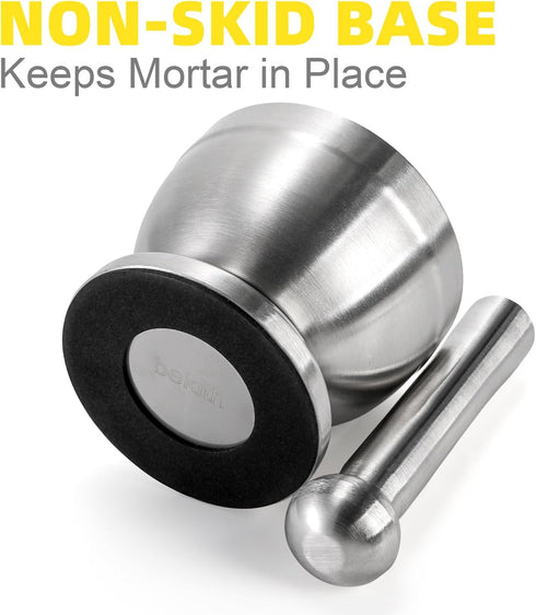 Sets 18/8 Bekith Mortar and Pestle Brushed Stainless Steel Spice Grinder Pill Crusher Molcajete Herb Bowl