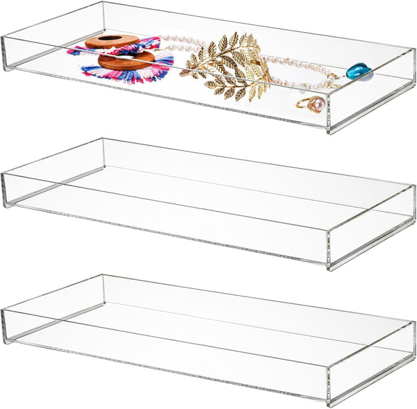 Peohud 3 Pack Acrylic Bathroom Trays, Clear Vanity Tray for Decorative Countertop Organizer, 12 x 5.1 x 1.2 Inches