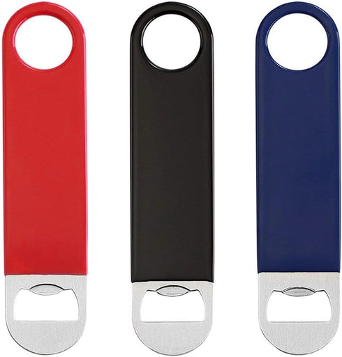 3 Pack Bottle Openers - Stainless Steel Flat Beer Bottle Openers, 7 Inches, Exquisite Packaging, Red, Black, Blue