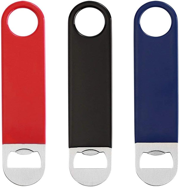 3 Pack Bottle Openers - Stainless Steel Flat Beer Bottle Openers, 7 Inches, Exquisite Packaging, Red, Black, Blue